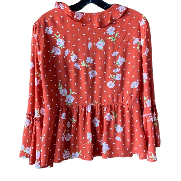 Mumu Floral Red Ruffled Bell Sleeve’s Blouse Top. Size S Excellent Condition! - Picture 8 of 9